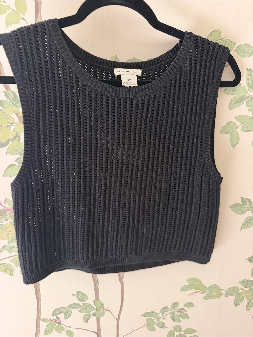 Club Monaco Black Sleeveless Open-Knit Crop Top